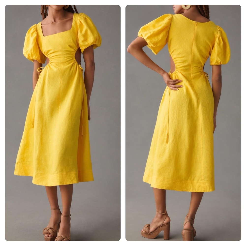 Farm Rio Yellow Cutout Midi Dress BNWT